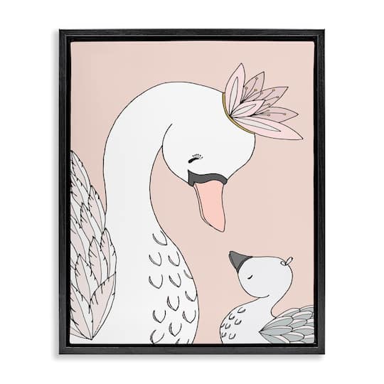 Stupell Industries Mother & Baby Swan Flower Crowns Princess Animals Floater Framed Art